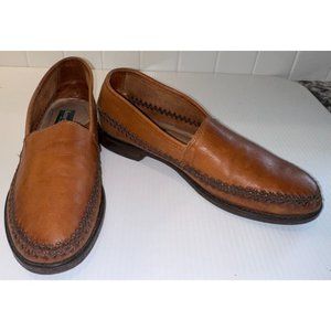 Kenneth Cole Shoes Womens 8.5 Brown Leather Loafers braid Vintage Casual Slip On